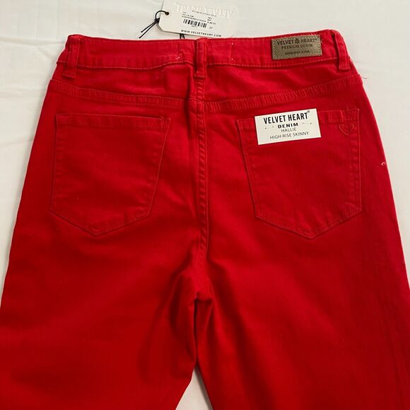 NWT Velvet Heart Francescas Hallie Red Black Velvet Racer‎ Stripe Jeans Size 27 - Picture 9 of 16